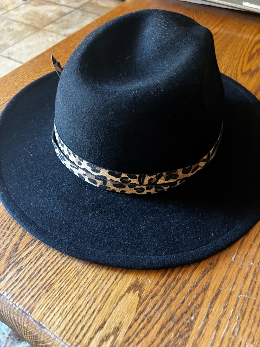 Chico's Black Fedora with Leopard Print Band